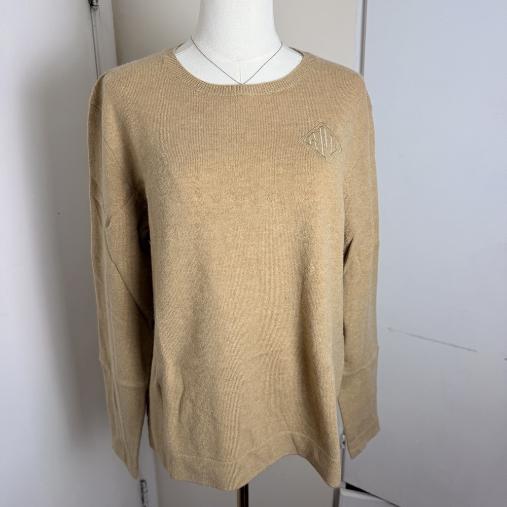 Polo Ralph Lauren Sweater Women Medium Tan Brown Wool Cashmere Blend Pullover